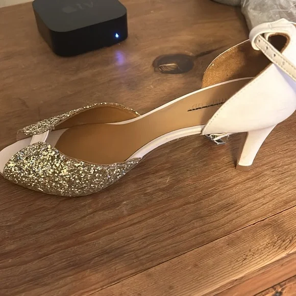 New BHLDN Emma Go Jolene Heels Glitter Champagne & Gold - Picture 2 of 3